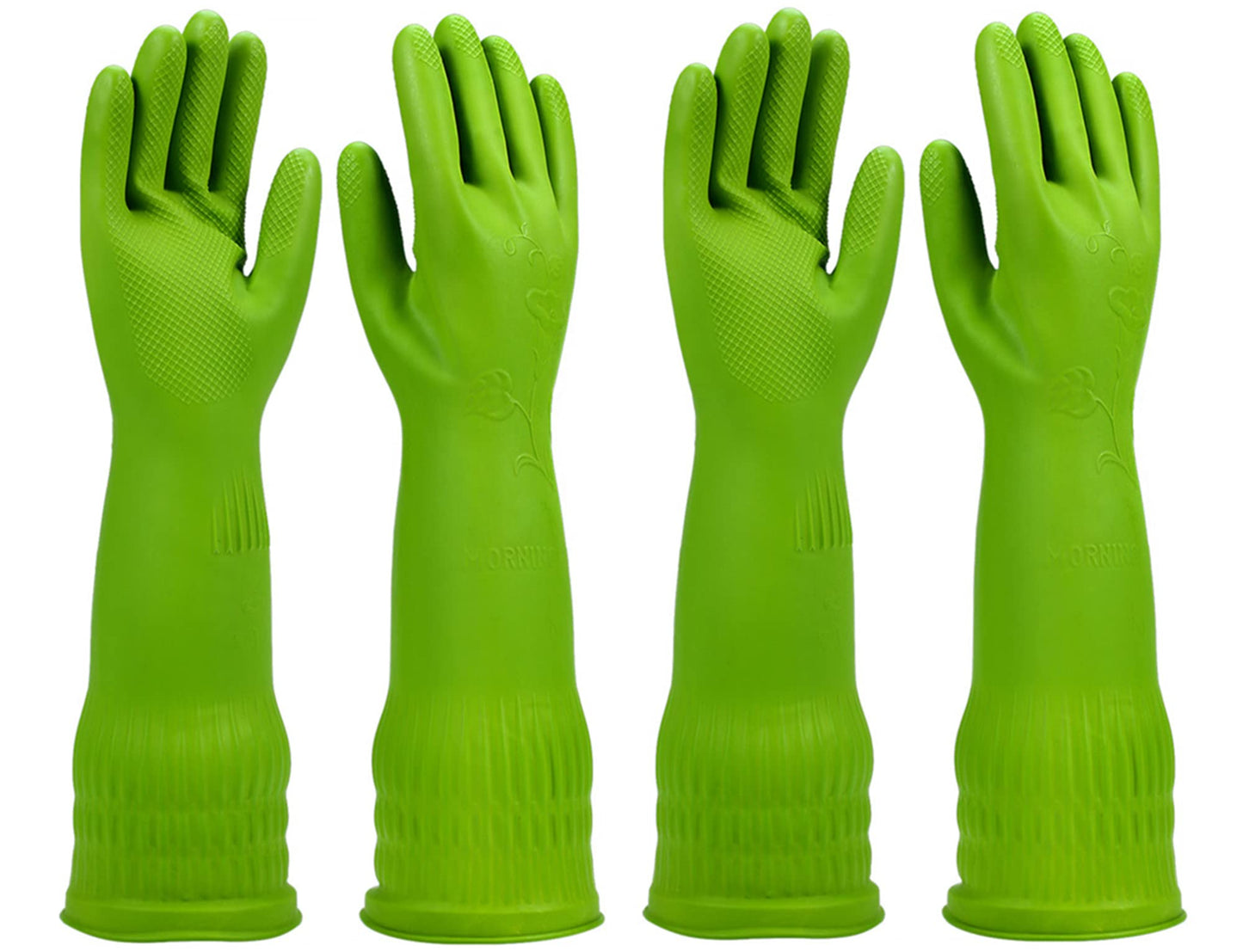 IUCGE Dishwashing gloves 2 Pairs for kitchen,Rubber cleaning gloves,Long dish gloves reuseable.(Small,Green)