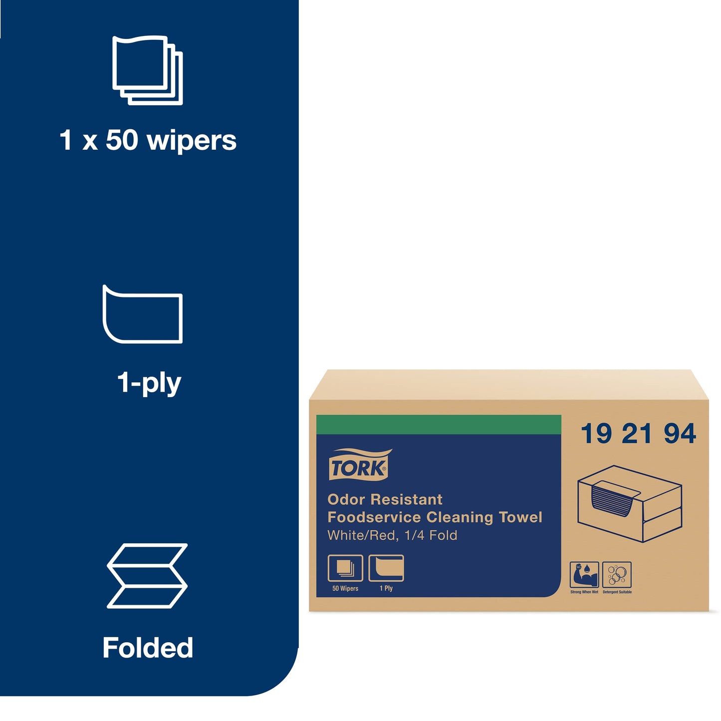 Tork Odor Resistant Foodservice Cleaning Cloth White Self Dispensing, 1 x 50 Cloths, 192194
