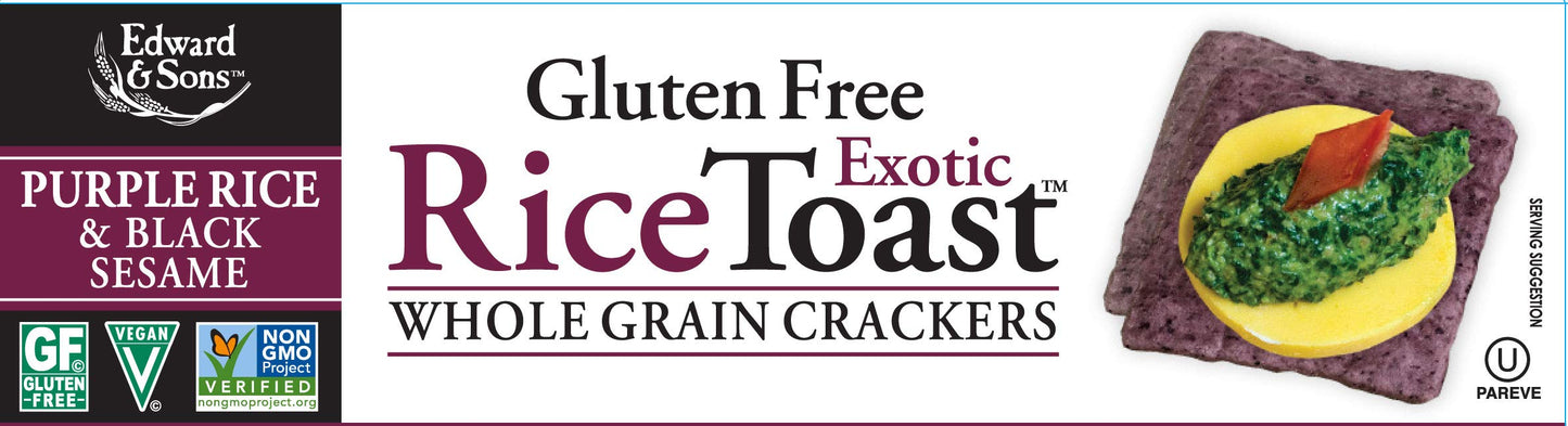 Edward & Sons Exotic Purple Rice & Black Sesame Rice Toast - Oven Baked, Whole Grain, Plant-Based, Gluten Free, Low Fat - 2.25 Oz (Pack of 12)