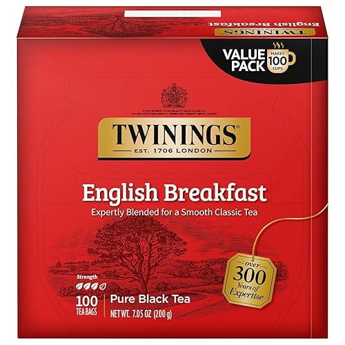 Twinings English Breakfast Black Tea Individually Wrapped Bags, 100 Count (Pack of 1), Smooth, Flavourful, and Robust, Caffeinated, Enjoy Hot or Iced