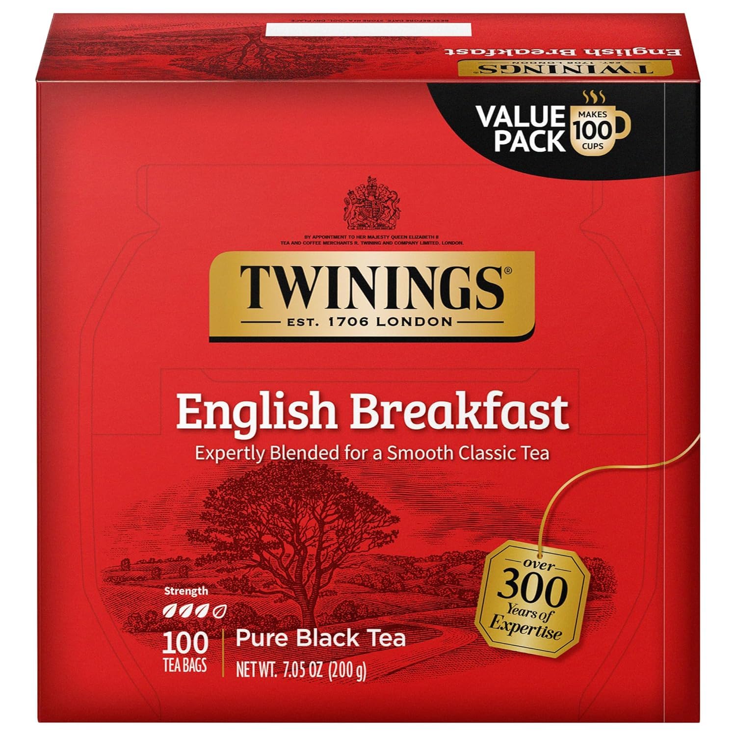 Twinings English Breakfast Black Tea Individually Wrapped Bags, 100 Count (Pack of 1), Smooth, Flavourful, and Robust, Caffeinated, Enjoy Hot or Iced