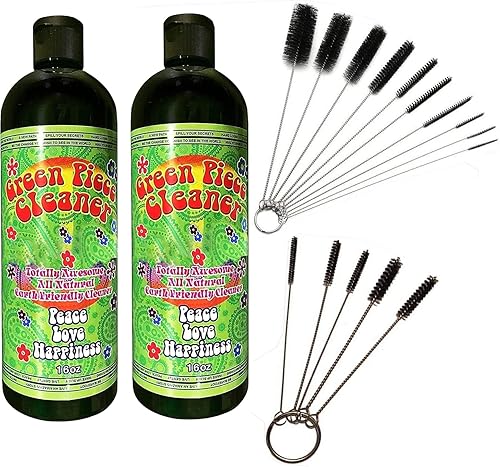 Green Piece® 2 bottles of the 16 oz (Made in USA) with 5 piece glass tube cleaner and 10 piece glass tube cleaner (2 Glass Cleaners with 15 Nylon
