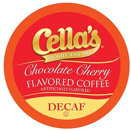 Cella's Decaf Chocolate Cherry Coffee Pods Compatible with Keurig K Cup Brewers, Medium Roast Flavored Coffee, Smooth Single Serve Pods for Home