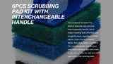 Pro-Graad 6pcs Scrubbing Pad Kit Interchangeable Reusable Handle | 5 Different Scrubbing & Scouring Pads: Red, White, Blue, Green, Black |