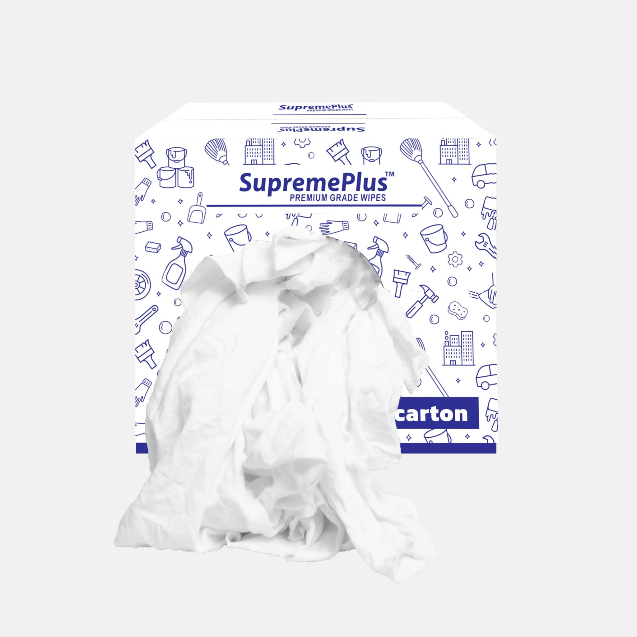 SupremePlus Recycled White T Shirt Rags Box (10 lbs.) - Shop Rags Bulk for Oil, Stain, Grease, Paint, and Auto Cleaning - Multipurpose