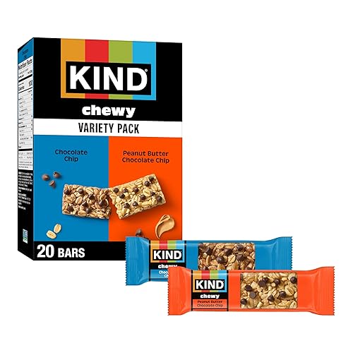 KIND Chewy Granola Bars Variety Pack, Gluten Free, Low Calorie, Healthy Snacks, Chocolate Chip, Peanut Butter Chocolate Chip, 20 Count