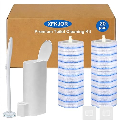 XFKJOR Toilet Brush and Holder Set - Disposable Toilet Wand Refills with Toilet Bowl Cleaners, Toilet Wand Kit Includes 20 Refill Heads, Wand
