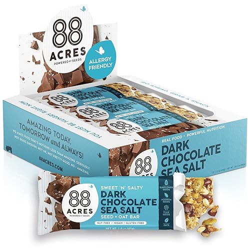 88 Acres Granola Bars, Dark Chocolate Sea Salt, 12 Count, School Safe, Allergen Free Seed & Oat Snack Bar, Gluten & Nut Free, Vegan, Non-GMO & Kosher