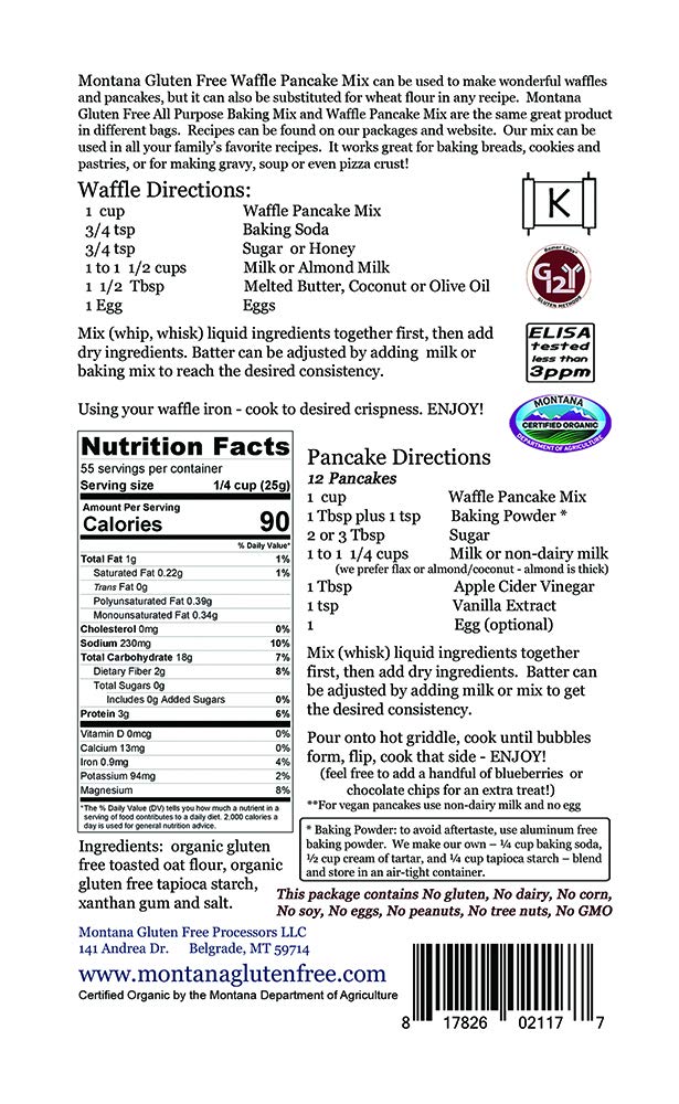 Montana Gluten Free Organic Waffle Pancake Mix 3lb package