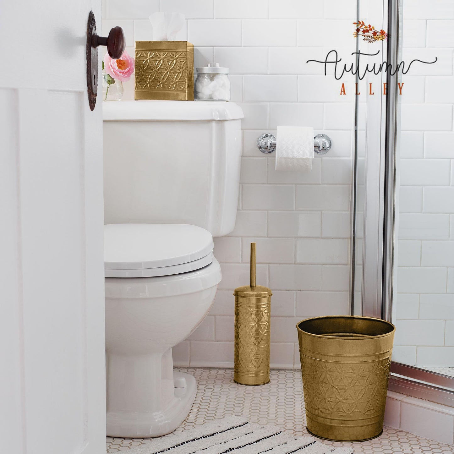 Autumn Alley Antique Gold Toilet Brush and Holder Set, Standing Toilet Brush for Modern Bathroom Decor, Soft Gold Bathroom Accessory Sets