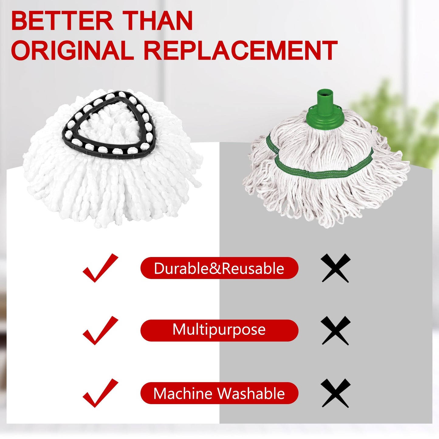 15-Pack Spin Mop Superior Replacement Heads - Compatible with O-Cedar EasyWring and Other Spin Mops, Durable and Washable Refills for Effortless Floor