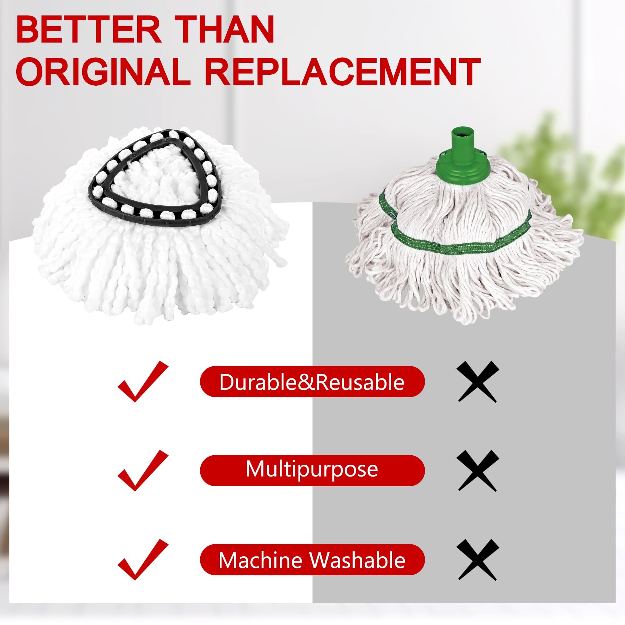 15-Pack Spin Mop Superior Replacement Heads - Compatible with O-Cedar EasyWring and Other Spin Mops, Durable and Washable Refills for Effortless Floor