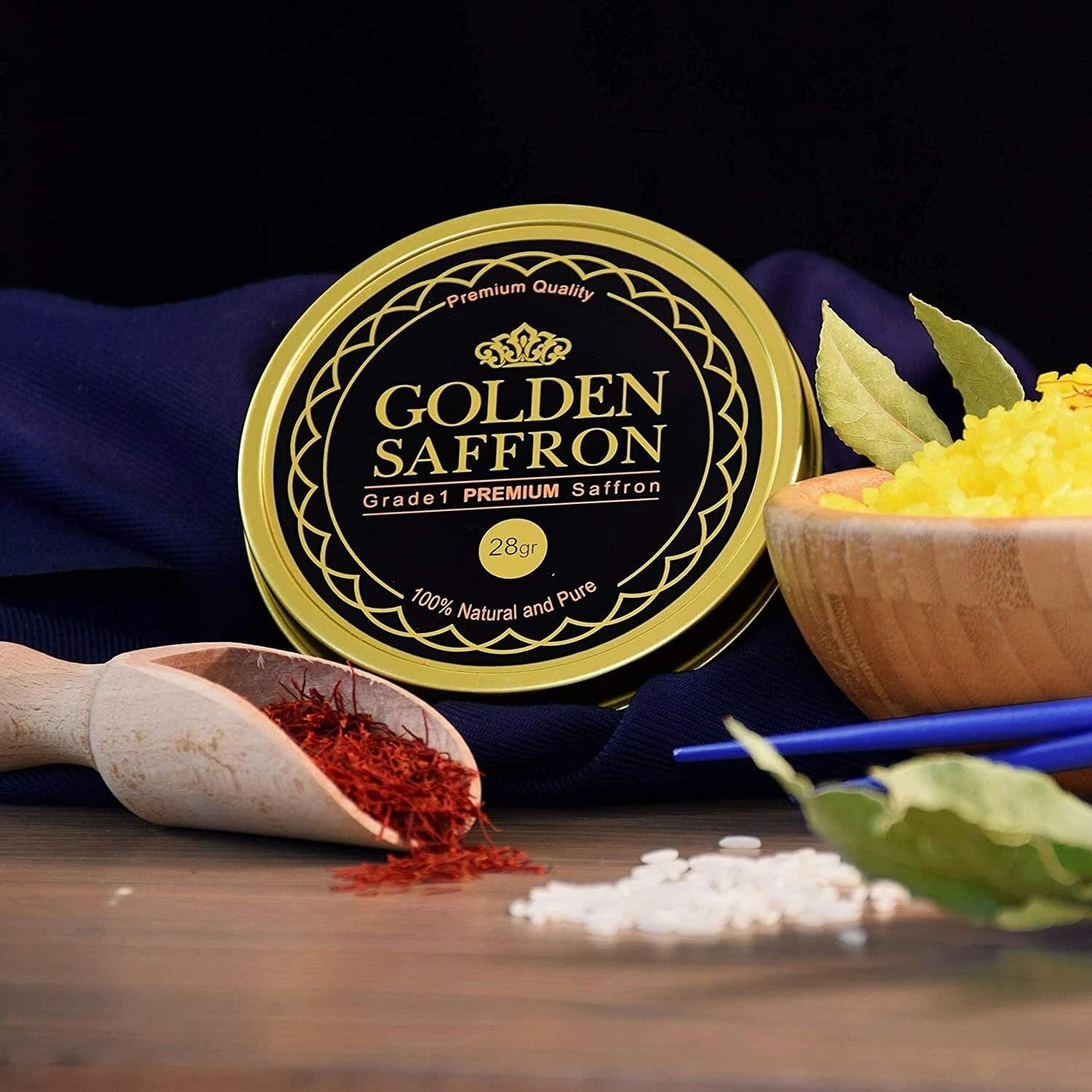 Golden Saffron, Finest Pure Premium All Red Saffron Threads, Grade A+ Super Negin, Non-GMO Verified. For Tea, Paella, Rice, Desserts, Golden Milk