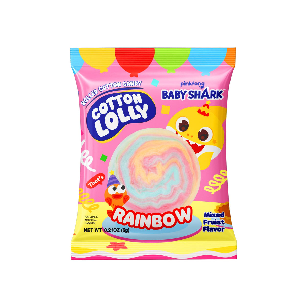 Cotton Lolly Baby Shark Rainbow Cotton Candy 0.21oz 10 Packs