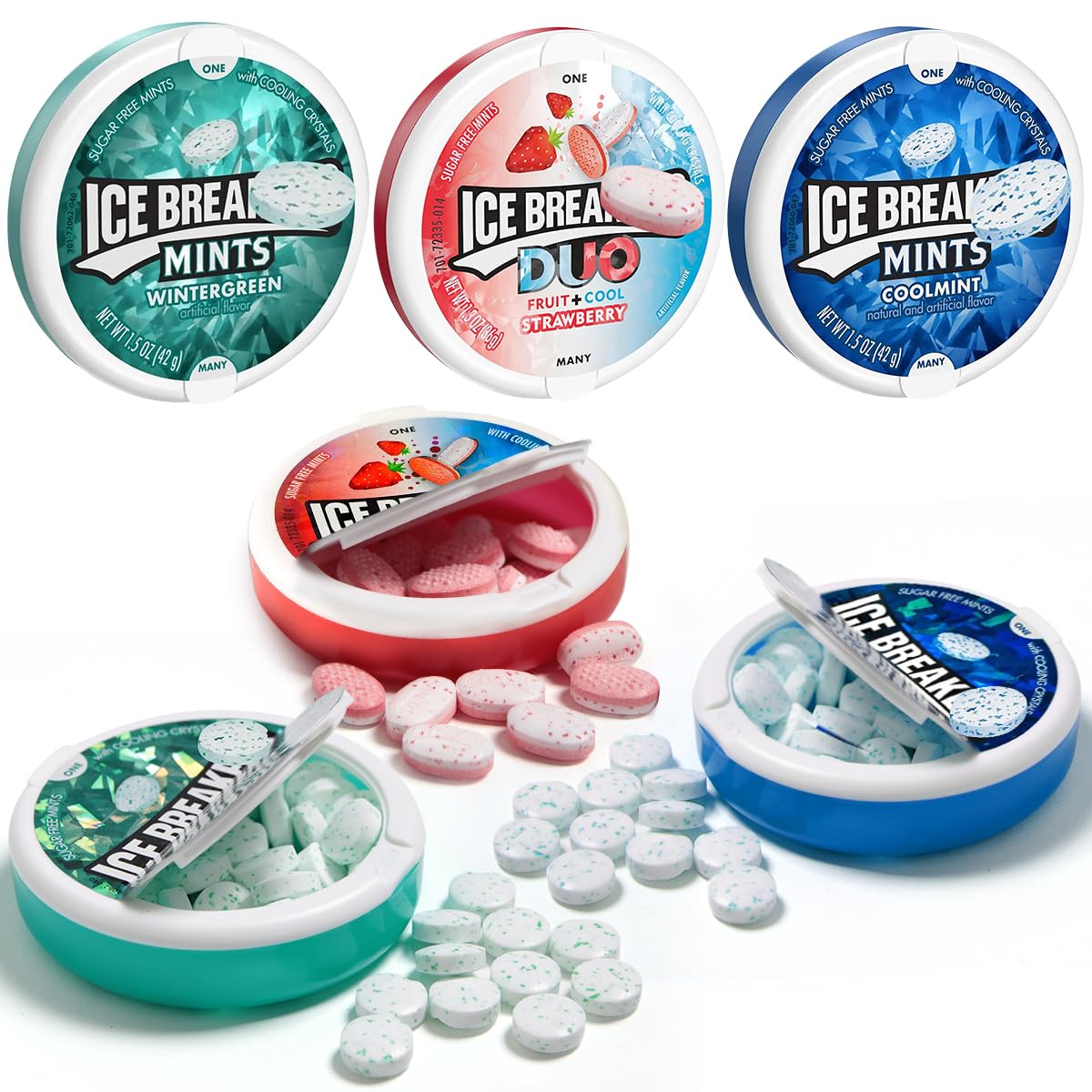 Ice Breakrs Hard Candy Variety Pack, Ultimate Sugar Free Mints, 6 Pack 2 of Each Flavor Includes wintergreen, coolmint, DUO strawberry, ice Breakrs