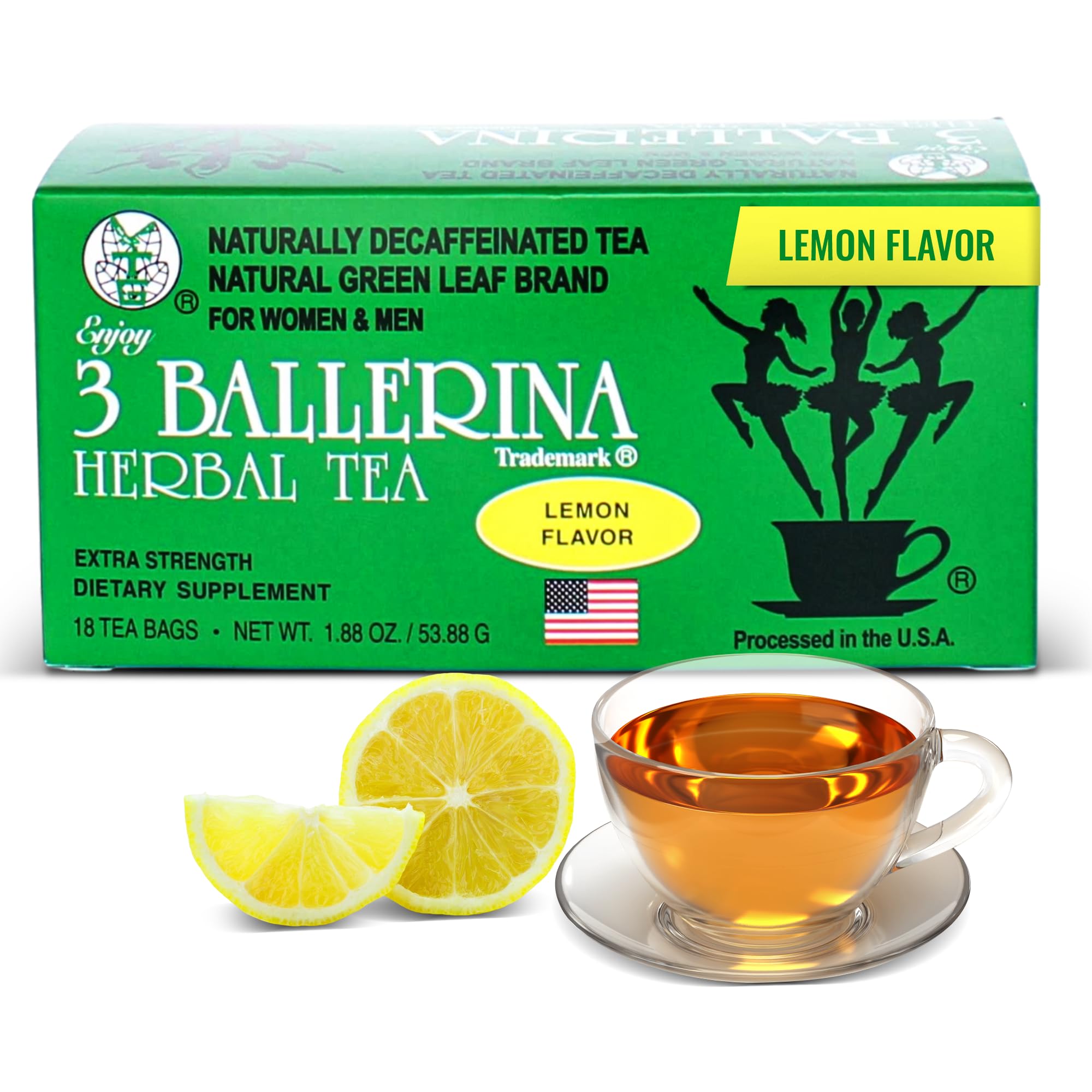 3 Ballerina Diet Tea Extra Strength - Lemon-Flavored Herbal Tea Bags for Digestive Comfort and Weight Maintenance - Pack of 1 (18 Count)