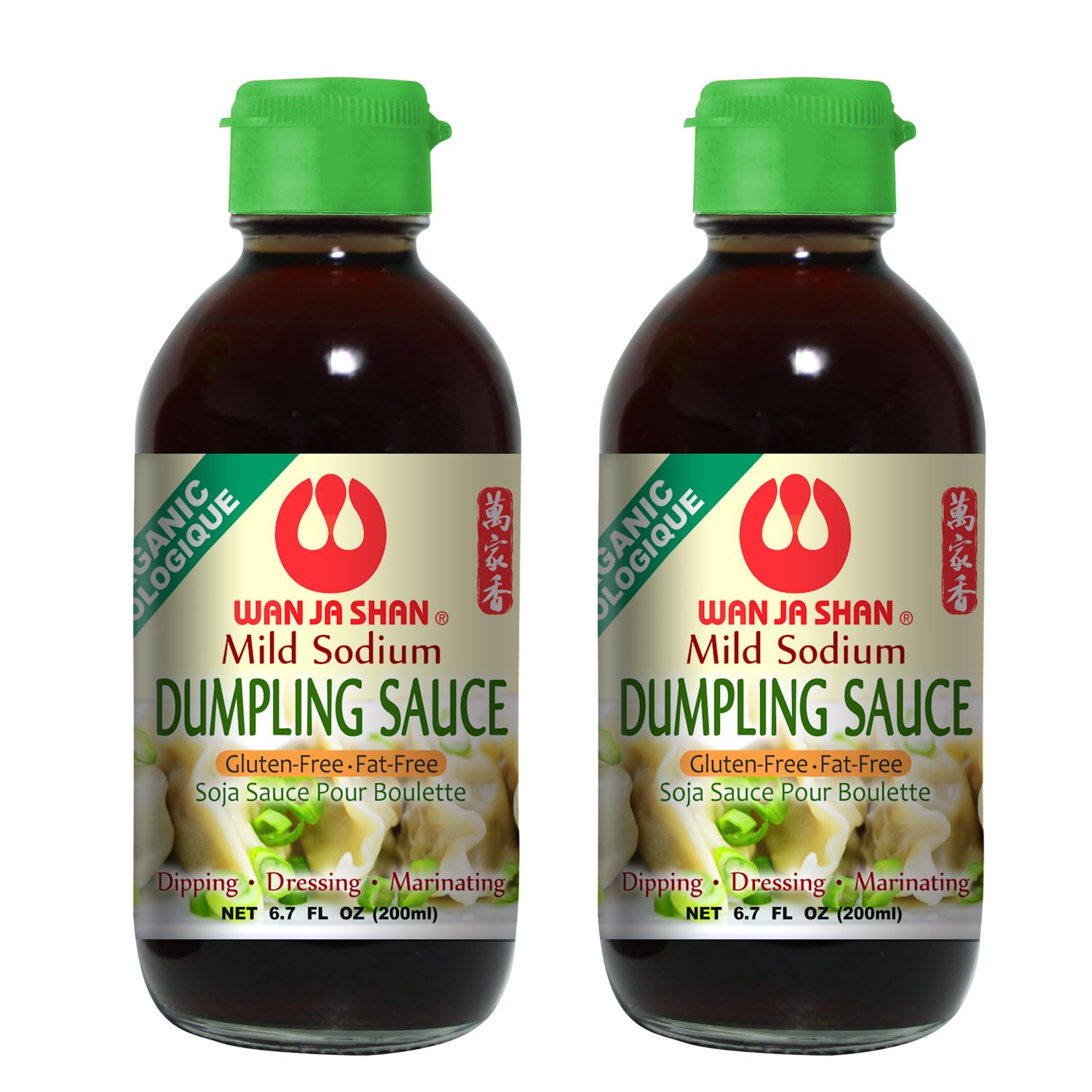 Wan Ja Shan Organic Dumpling Sauce 6.7 Oz, Pack of 2, GLUTEN FREE, FAT FREE, MILD SODIUM Great for Dumpling Dipping-Gyoza Dipping, MADE IN USA