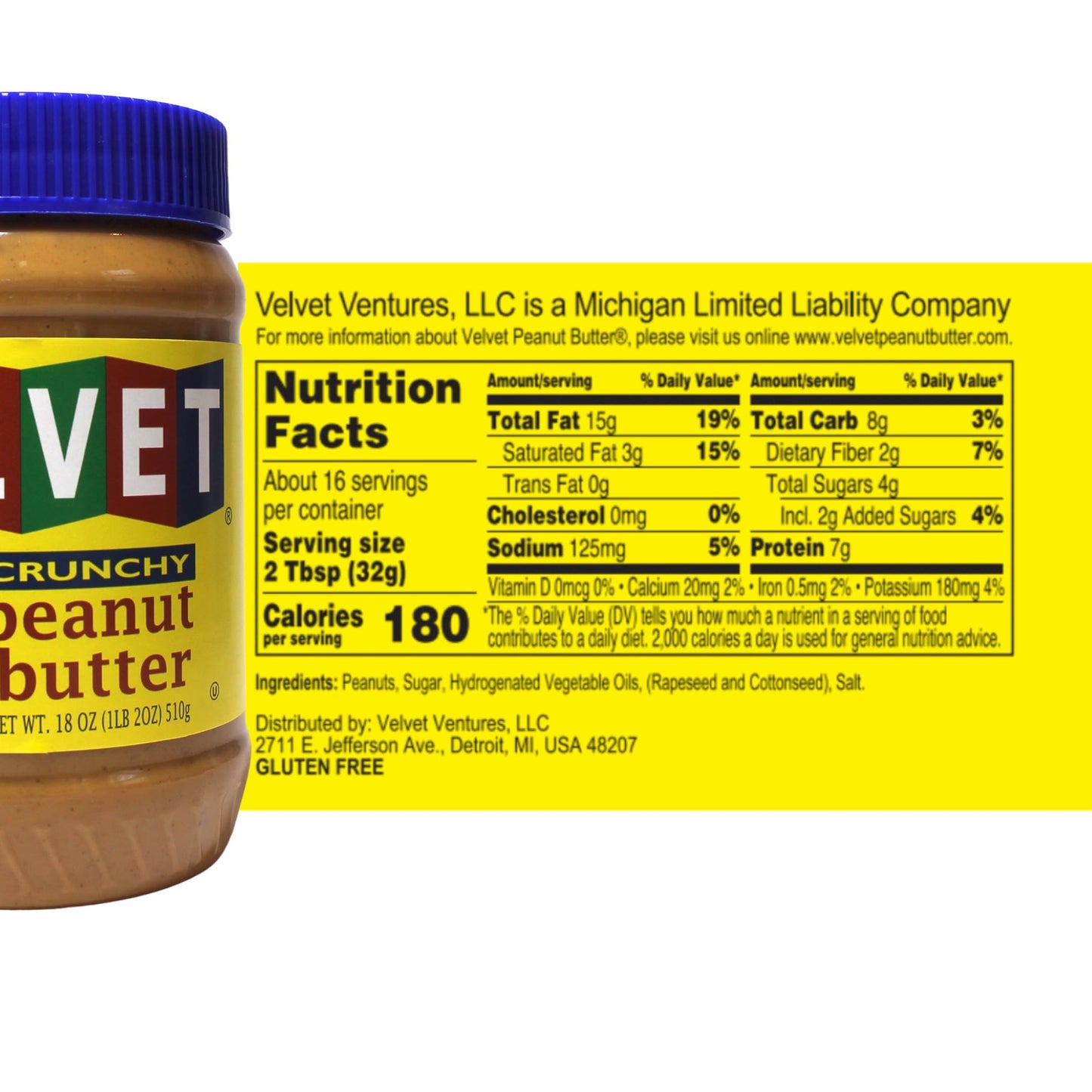Velvet Peanut Butter, Crunchy - Detroit’s Classic Since 1937, Smooth & Nostalgic Spread with “Fresh, Pure, Delicious” Label, Made in the USA