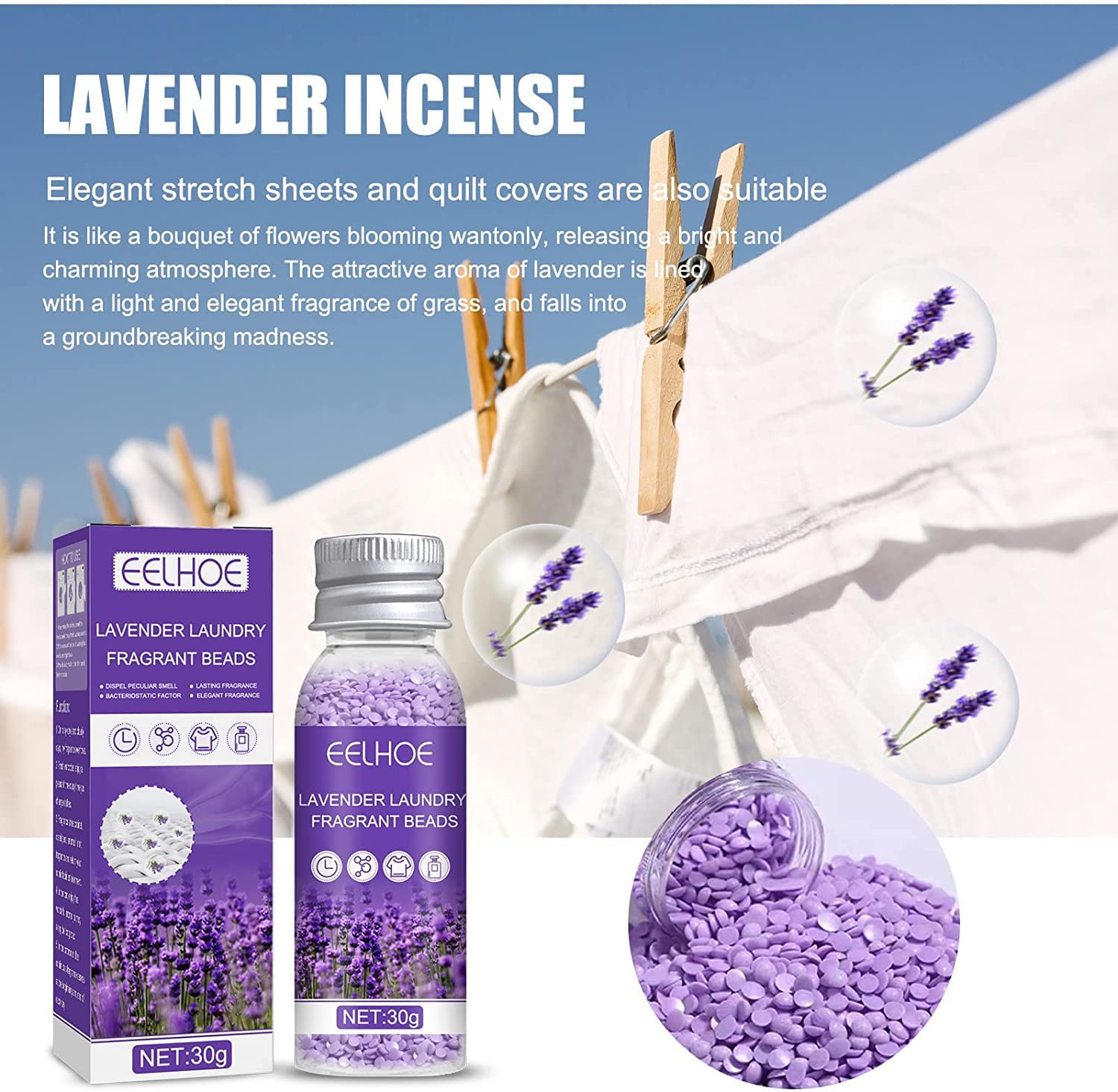 Lavender Laundry Beads, Scent Booster Beads, for Washer for Home Bathroom Long-Lasting Fresh Clean Great Smelling Clothes