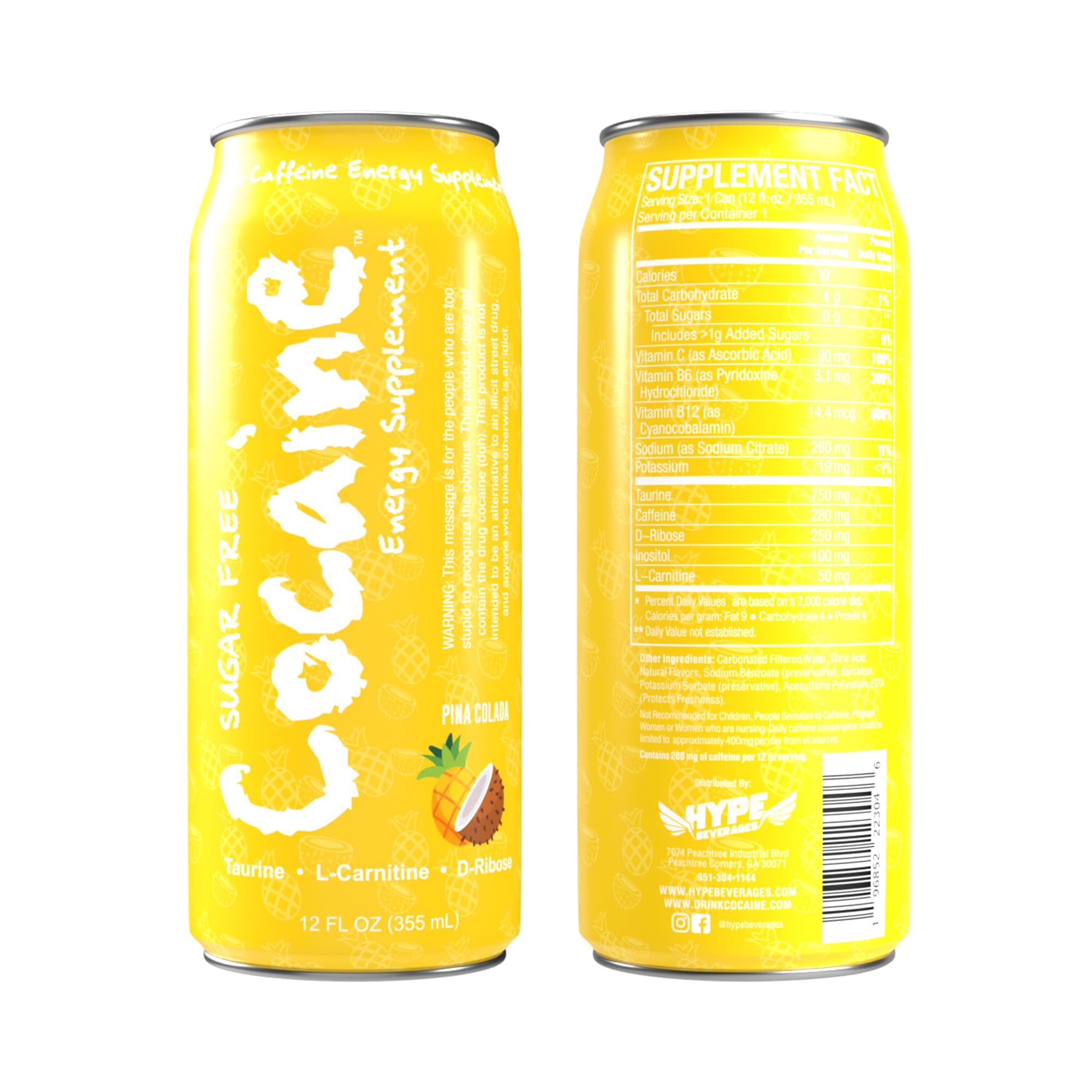 Hype Beverages Official Pre Workout Energy Drink - Sugar Free, Healthy 280mg Caffeine Boost, L-Carnitine, Taurine, Vitamins C, B6, B12, Antioxidants