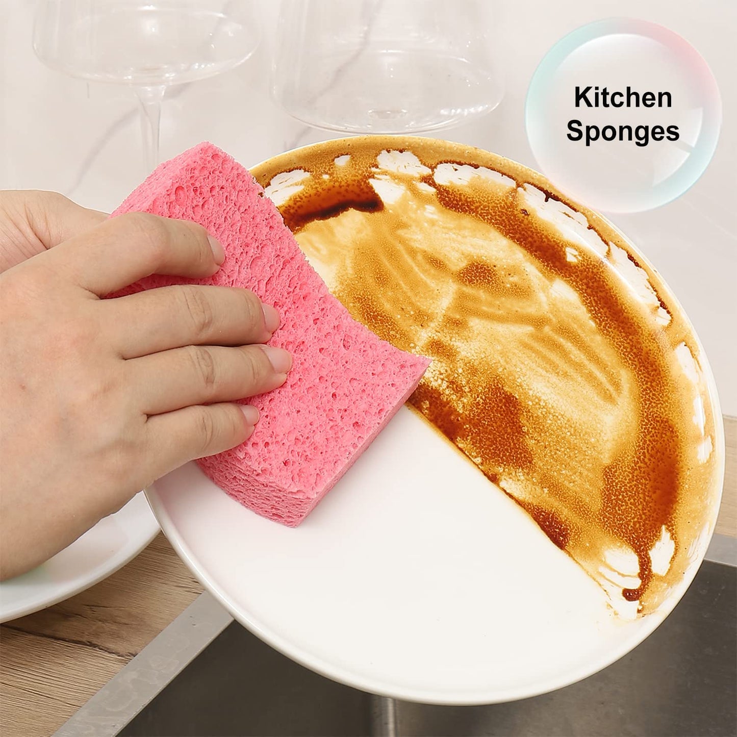 METUUTER 12-Count Kitchen Sponges- Compressed Cellulose Cleaning Sponges Non-Scratch Natural Sponge for Kitchen Bathroom Cars, Funny Cut-Outs DIY