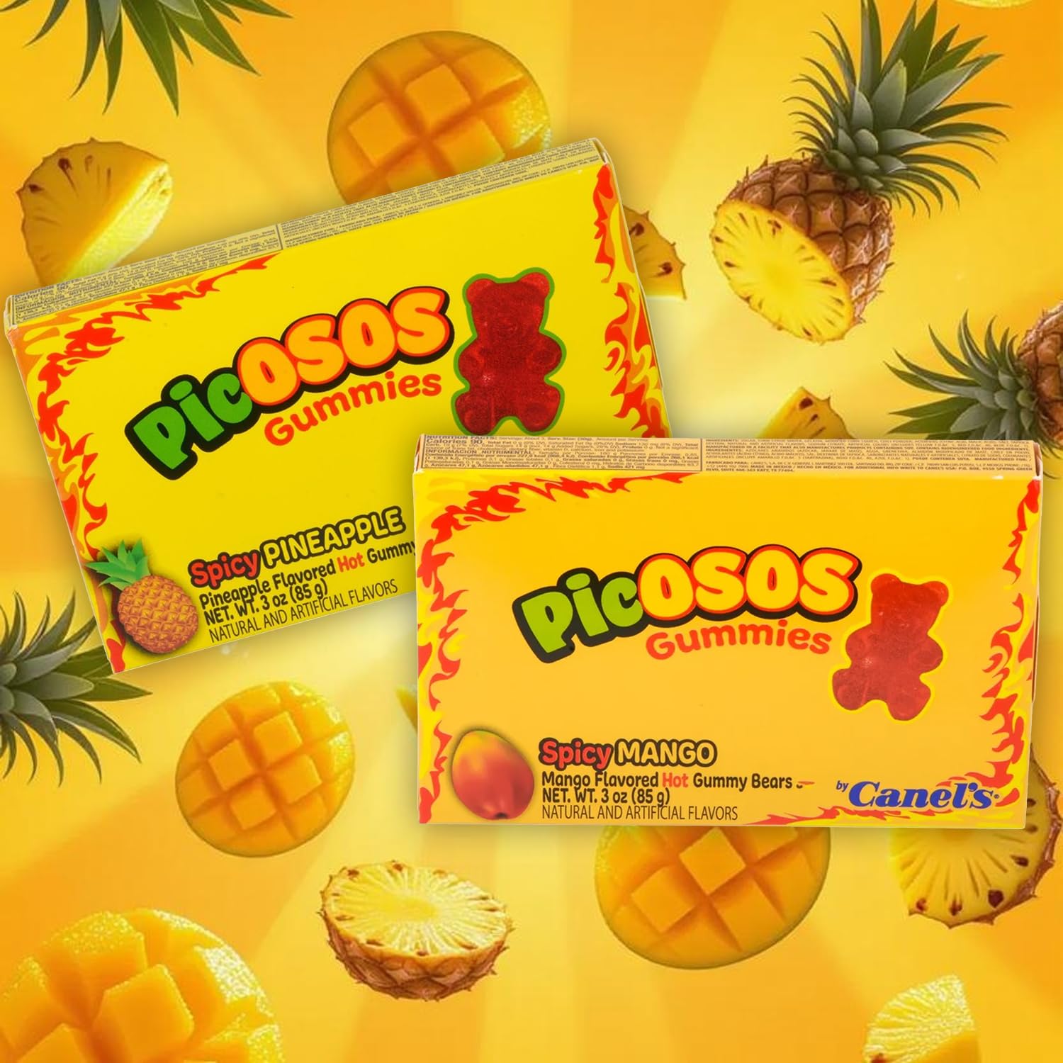 Canel’s Picosos Spicy Pineapple and Mango Flavor Gummy Bears - 3oz Theater Boxes (Pack of 4-12 Ounce Total) - Choose your Flavor - Sweet and Hot