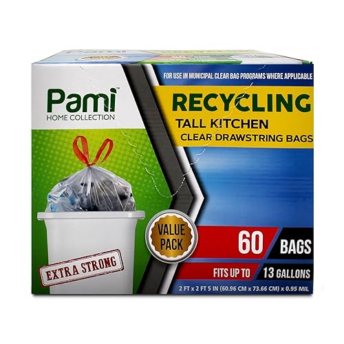 PAMI Recycling Tall Kitchen Drawstring Trash Bags- Extra-Strong Plastic Garbage Bags- Thick Trash Can Liners For Kitchen & Outdoor Bins- 2ft x2ft