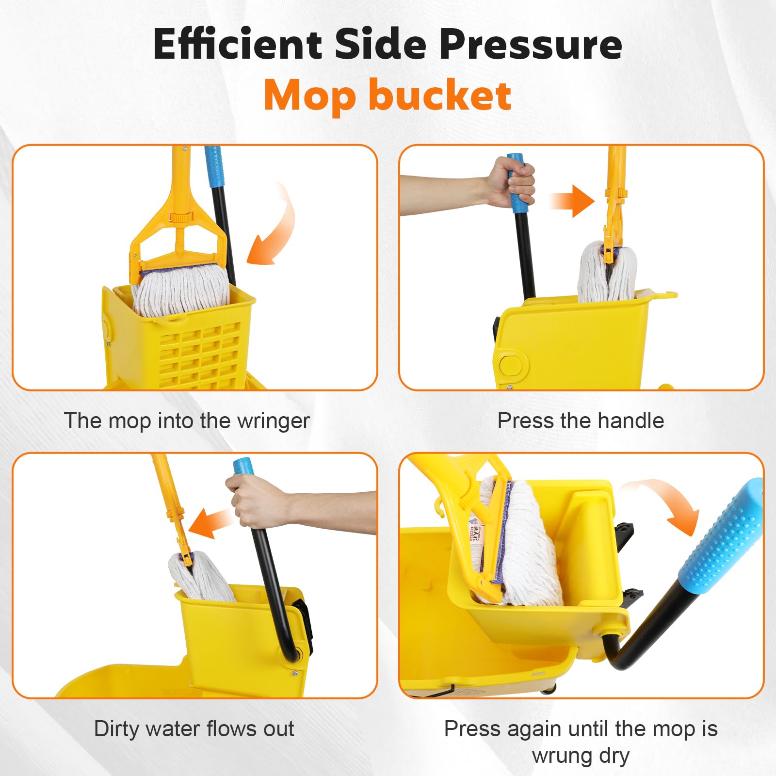 35 Qt Commercial Mop Bucket with Side Press Wringer on Wheels, Mop and Bucket Set, Add One Industrial Mop and One Mop Head Replacement