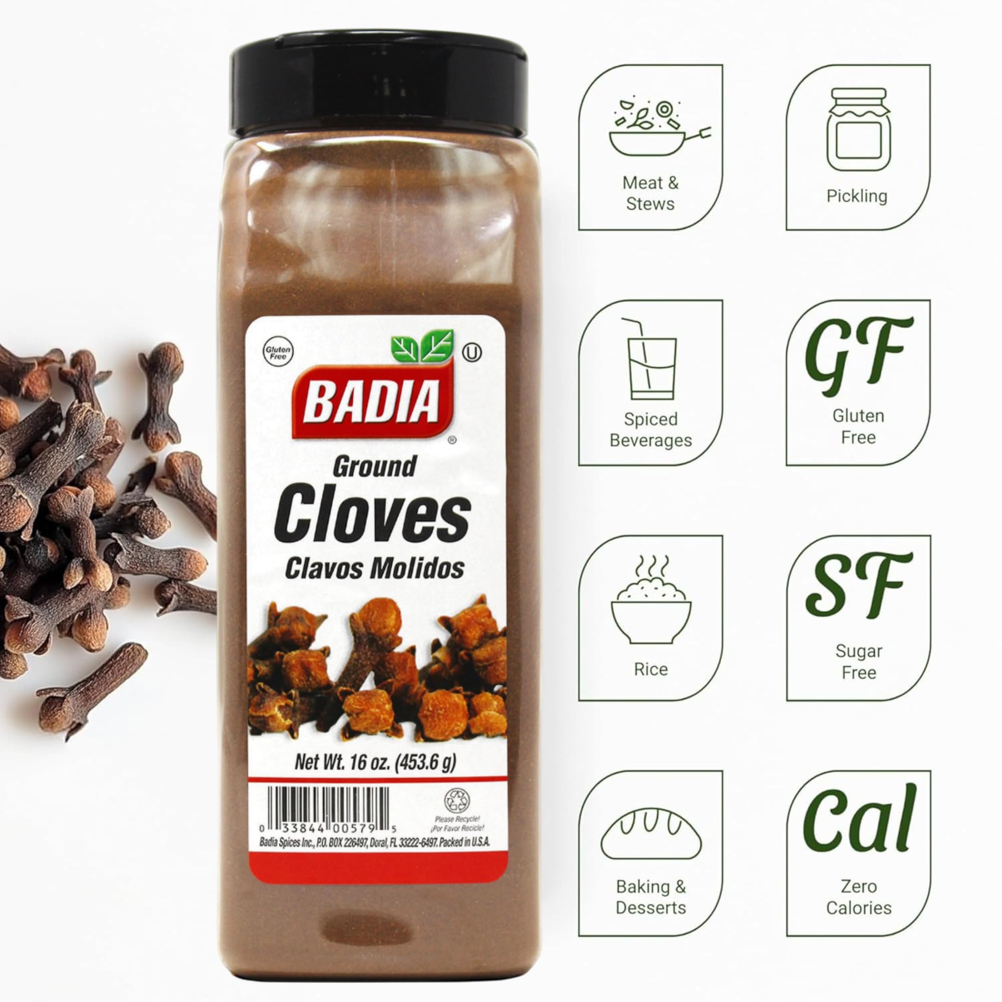 Badia Ground Cloves, 16 oz - Premium Spice for Baking, Cooking & Beverages, Warm Aromatic Flavor