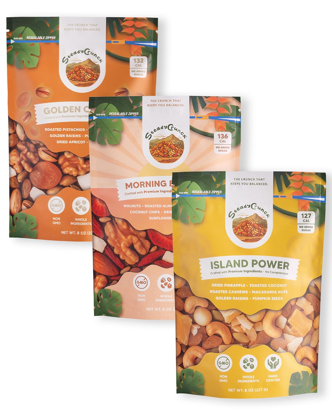 SteadyCrunch Clean Energy Trail Mix Variety Pack - Assorted Mixed Nuts & Dried Fruit - Non-GMO, Vegan & Gluten Free - Healthy Lunch Snacks & Snack