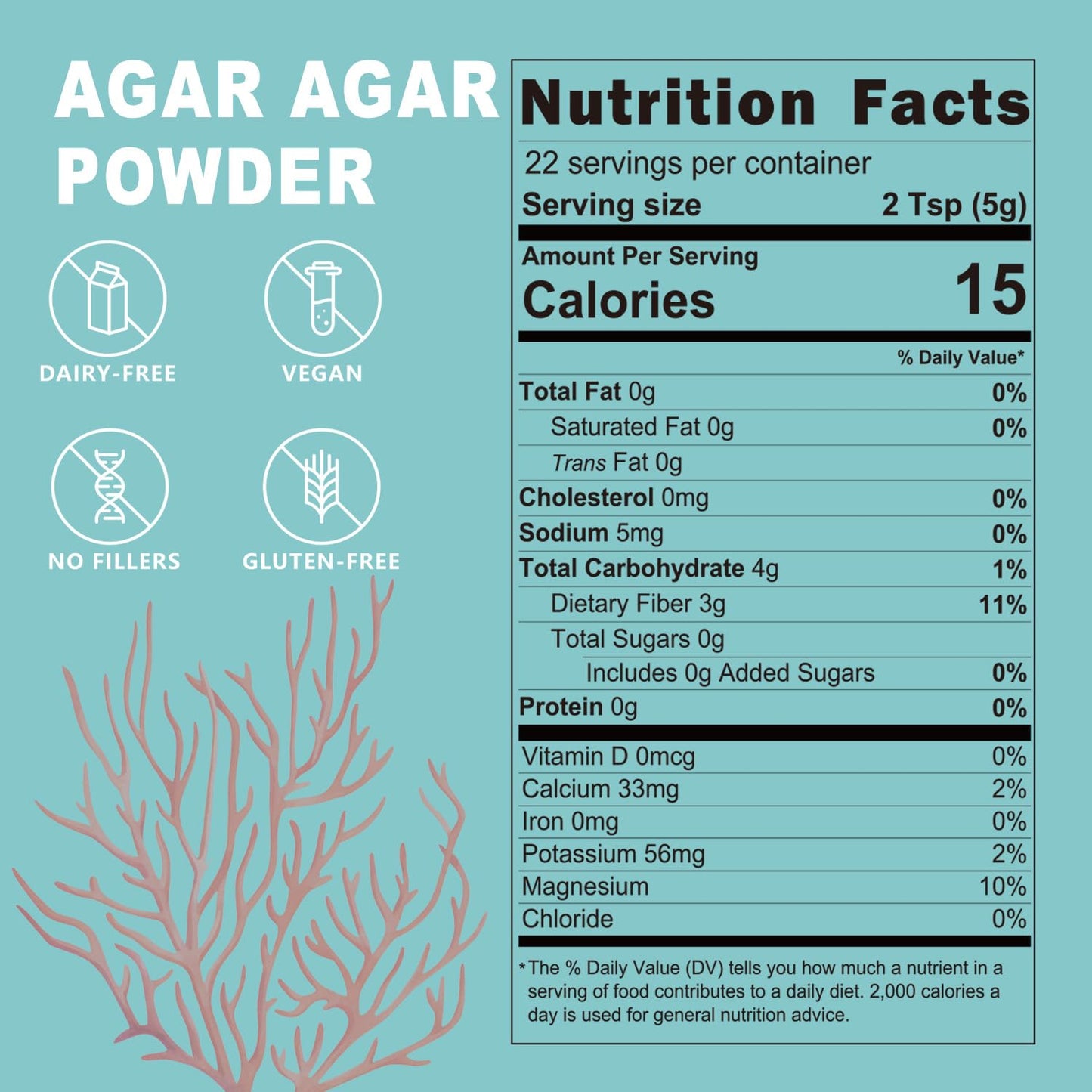 Agar Agar Powder, Vegan Unflavored Gelatin Substitute, Non-GMO, Gluten Free, No Additives and Preservatives, 4oz