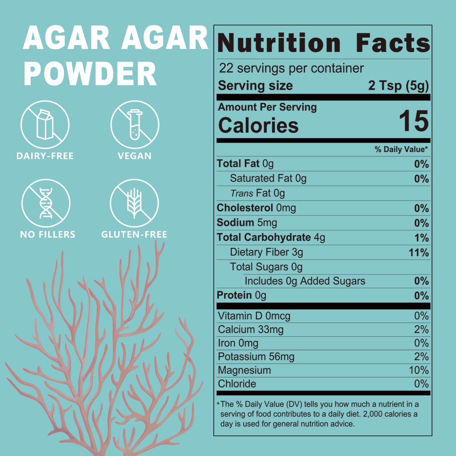 Agar Agar Powder, Vegan Unflavored Gelatin Substitute, Non-GMO, Gluten Free, No Additives and Preservatives, 4oz