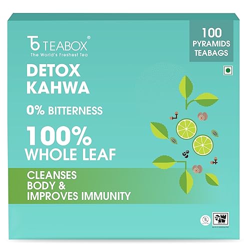 Teabox Detox Kahwa Green Tea Bags 100 pcs | For Natural Body Cleanse & Cold Relief | Made with 100% Indian Herbs & Spices