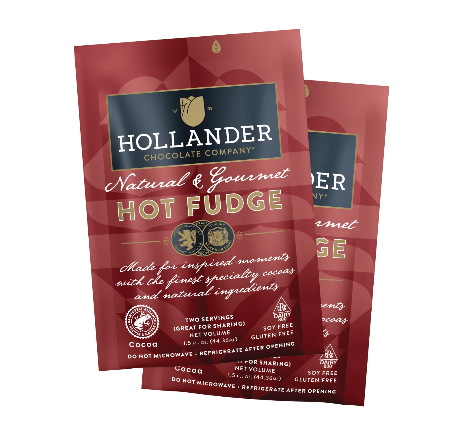 Hollander HOT FUDGE Sauce - 1.5 fl. oz. Two-Serving Packets | For Dessert, Gifts, Travel, Snacks | Chef Made Recipe with Authentic Ingredients |