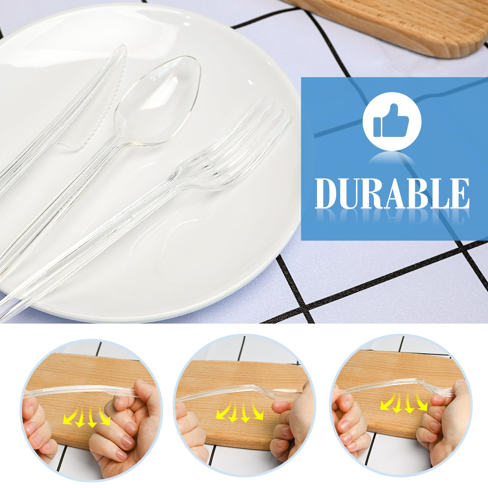 EcoDispose 350 Count Heavy Duty Disposable Silverware, BPA-Free Plastic Cutlery Set - 200 Forks, 100 Spoons, 50 Knives for Parties, Weddings, Catering
