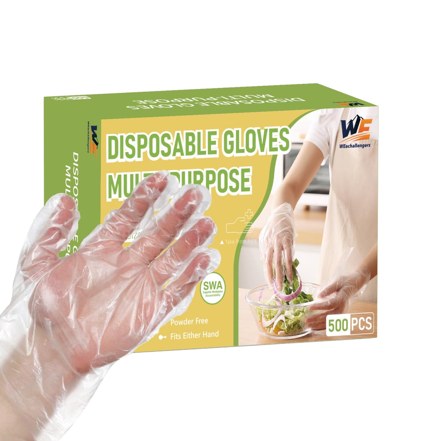WeaChallengers Disposable Plastic Gloves Food Handling Service Disposable PE Gloves For Cooking (500 Coun)