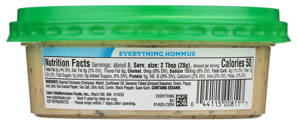 Cedars Mediterranean Food, Hommus Everything, 8 Ounce