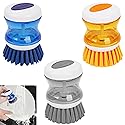 JANKOW Dish Scrubber with Soap Dispenser, 3 Pack Soap Dispensing Palm Brush for Kitchen Sink Pot Pan, Color Coded Dishwashing Scrub Brush Set (Gray