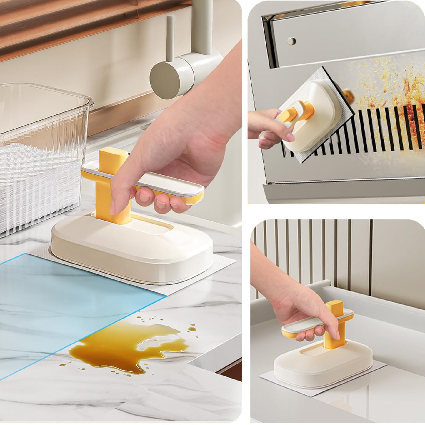 awakentti Cleaning Bush, Wiping Brush with Wipes, Ergonomic Scouring Grease Brush and Rags for Shower, Bathroom, Carpet, Kitchen and Bathtub Scrubber