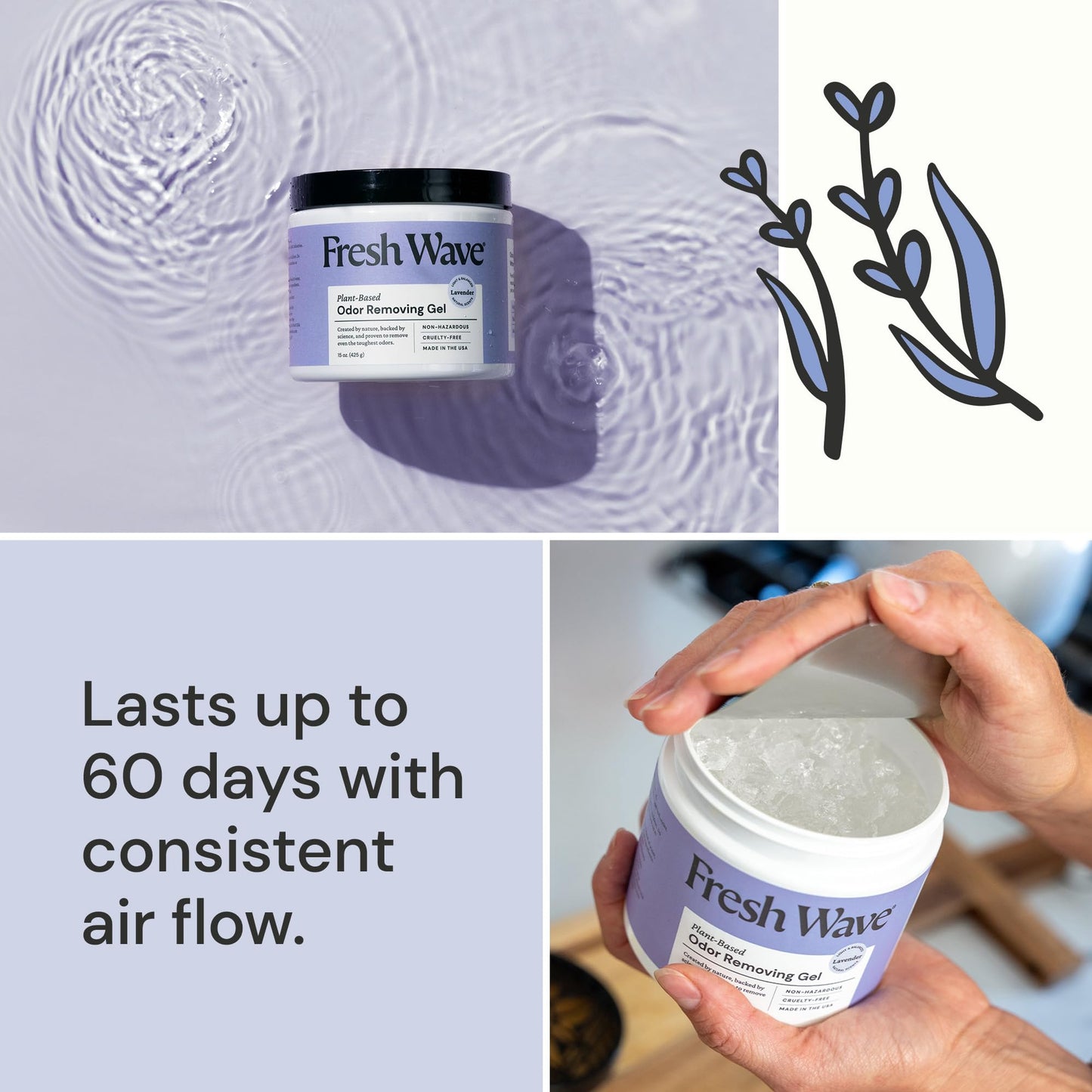 Fresh Wave Lavender Odor Removing Gel, 15 oz. | Odor Absorbers for Home | Safer Odor Relief | Natural Plant-Based Odor Eliminator | Every 15 oz. Lasts