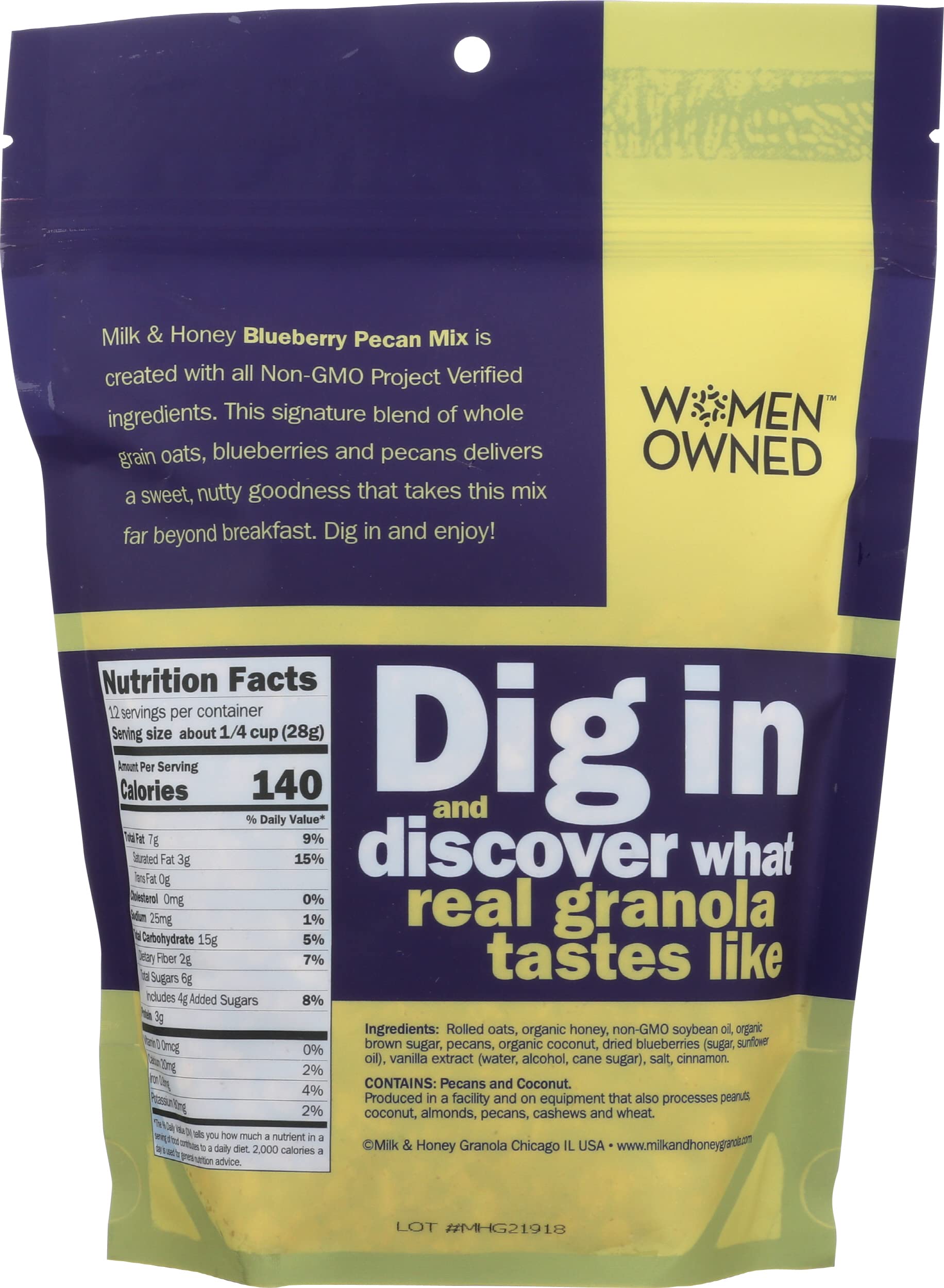 Milk & Honey Granola, Granola Blueberry Pecan Mix, 12 Ounce