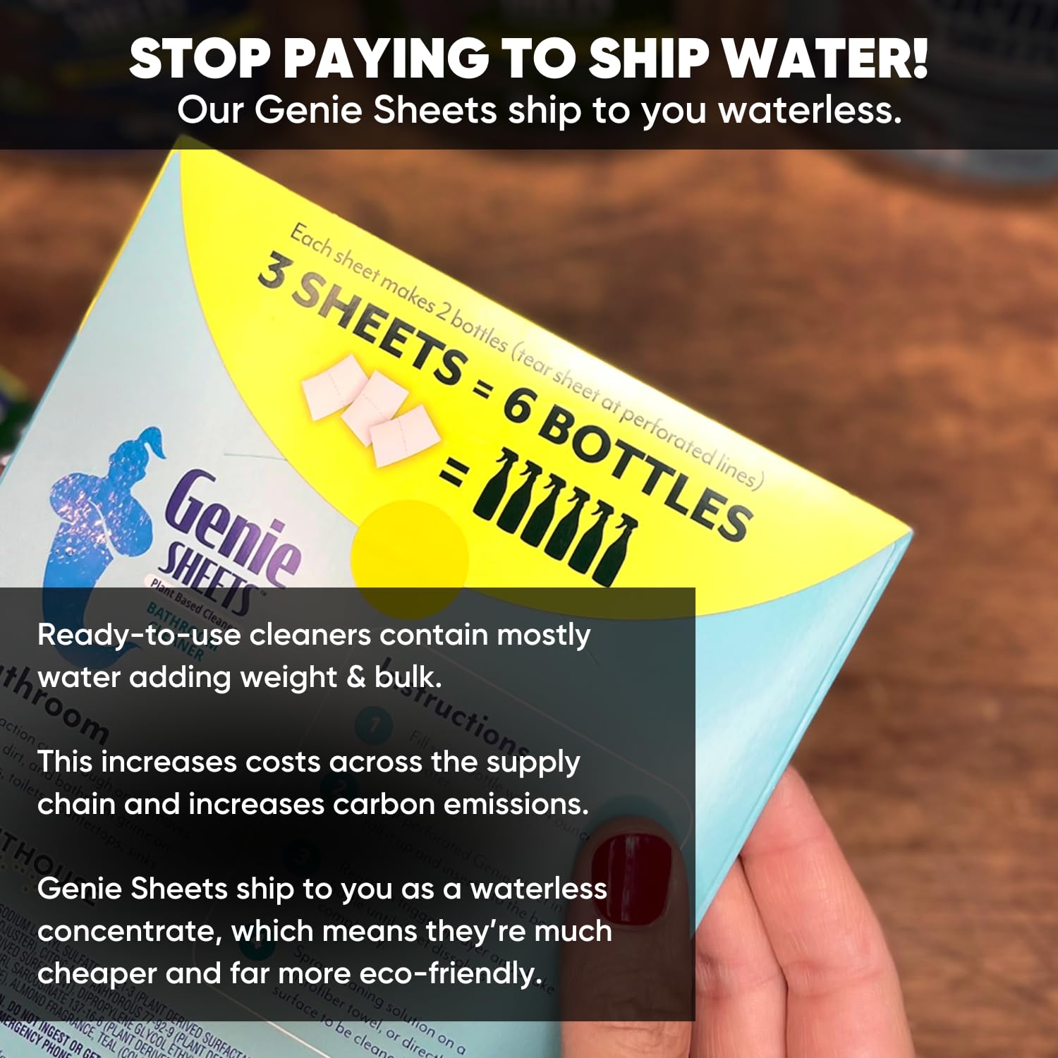 Genie Sheets Bathroom Cleaner | Concentrate Makes 6 24oz Refills | Professional-Strength | Just Add Water | Sustainable Eco-Friendly Plant-Based