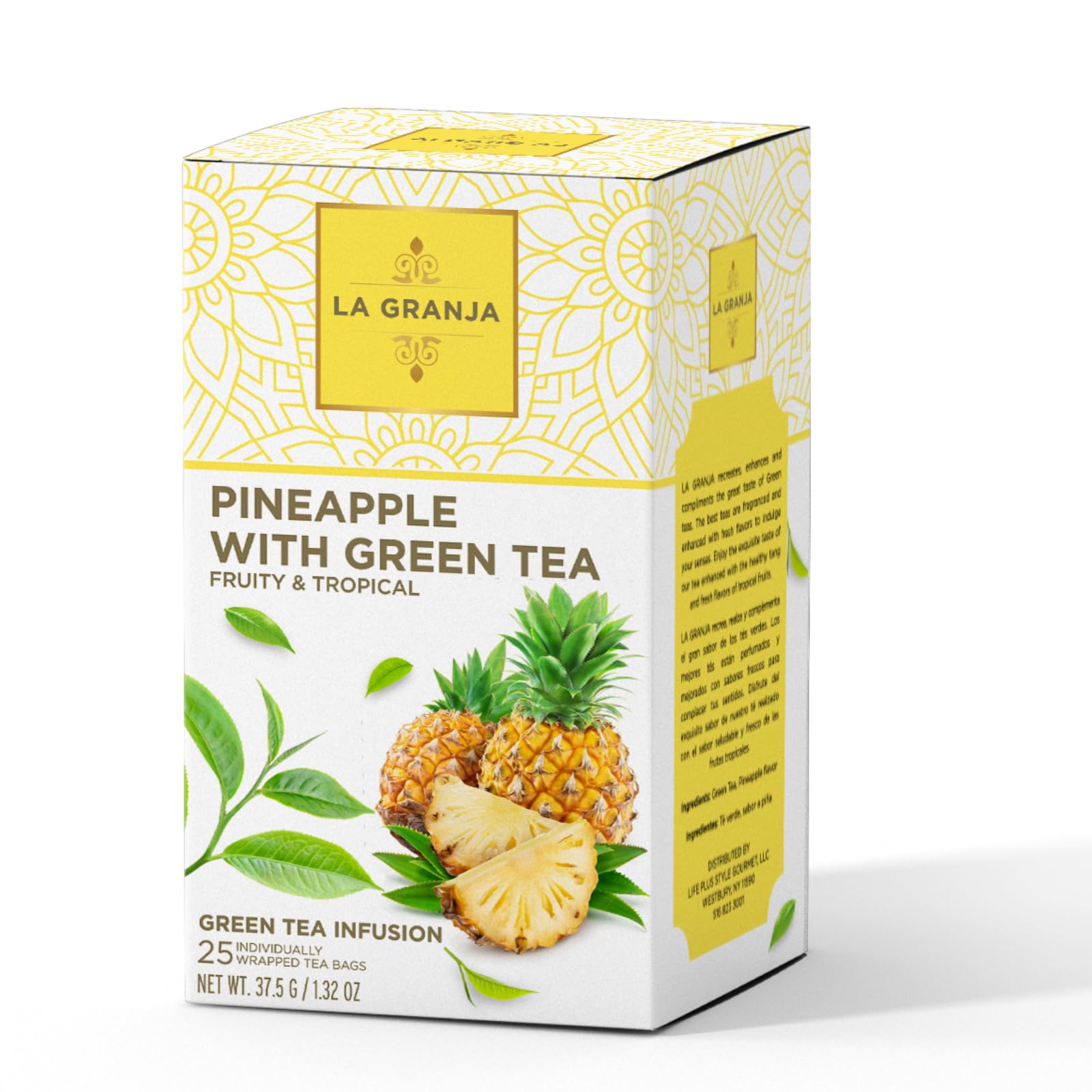 Life Plus Style Gourmet La Granja Pinapple Green Tea Premium Unsweetened Naturally Caffeinated Hot or Iced No Sugar Tropical Pineapple Fruity Gift