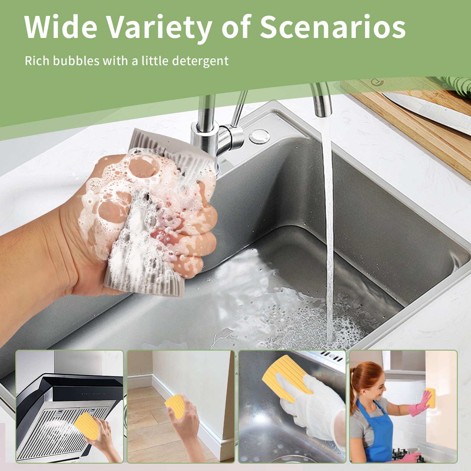 Damp Clean Duster Sponge 4 Pack,Magic Sponge Eraser Baseboard Cleaner Tool,Reusable Household Cleaning Sponge for Blinds, Floorboards, Fan Blades