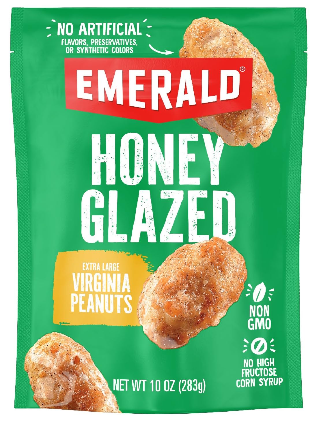 Emerald Nuts Honey Glazed XL Virginia Peanuts (1-Pack) | 10 Oz Resealable Bag | Kosher Dairy Certified, Non-GMO, Contains No Artificial Preservatives