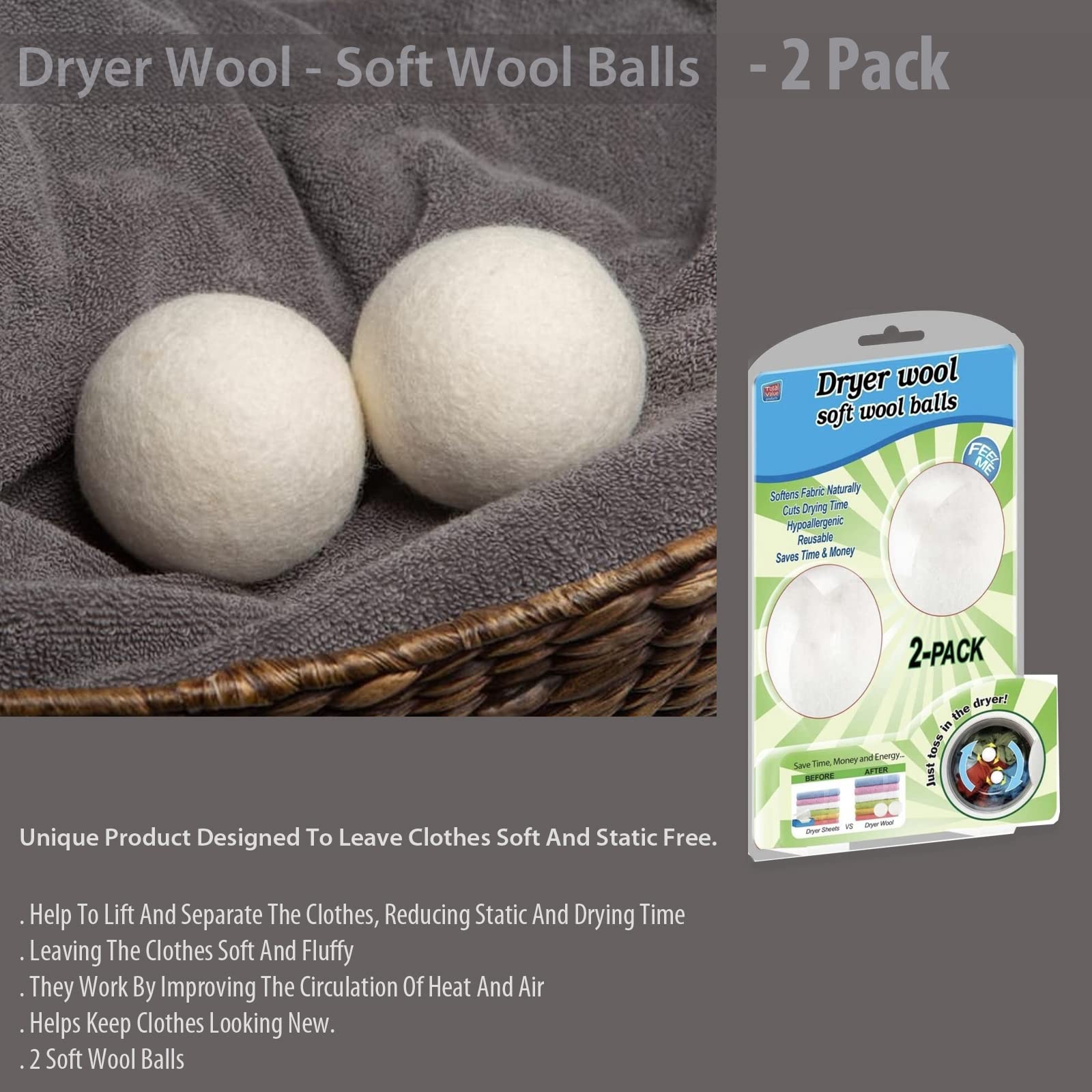 Dryer Wool Soft Wool balls- Pack of 2