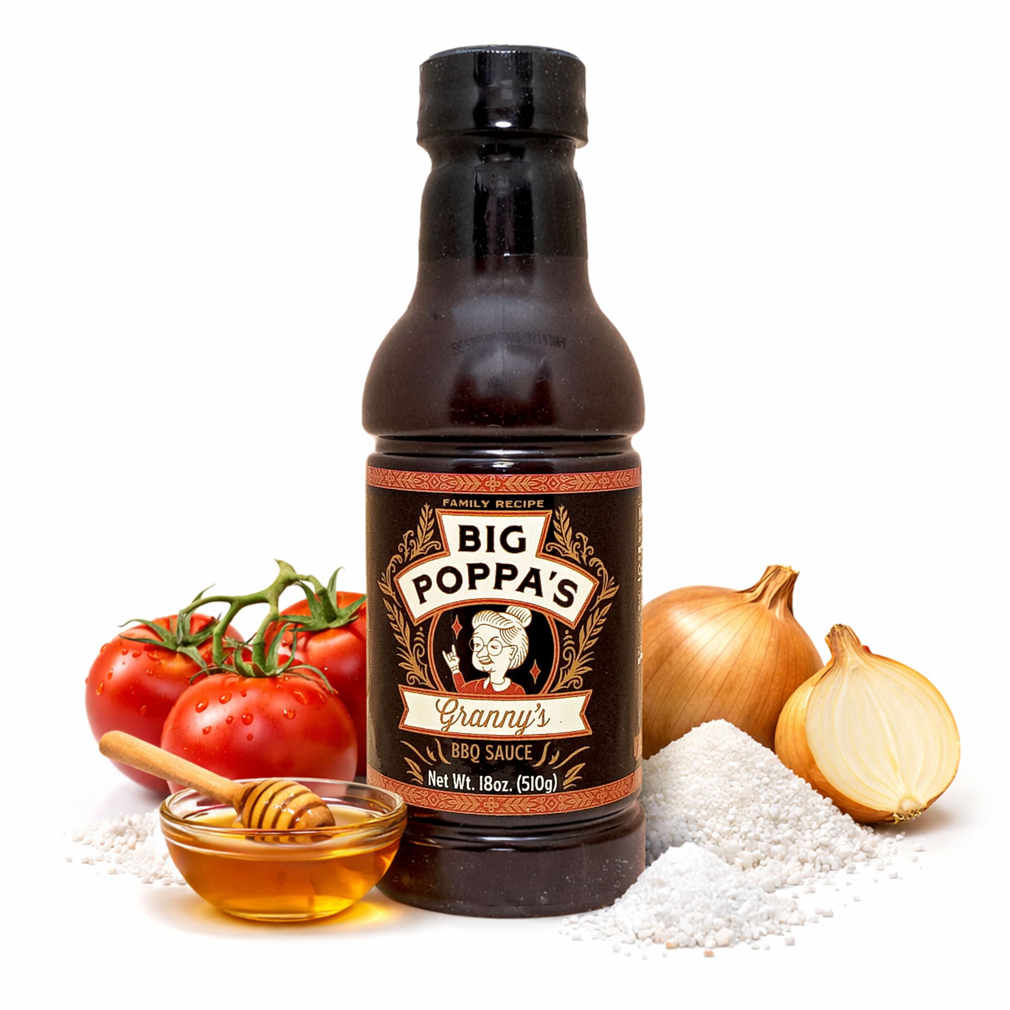 Big Poppa’s Granny’s BBQ Sauce - Award-Winning Sweet BBQ Sauce for Chicken, Pork and Beef - Thin Glaze-Style, Mild Heat, Crowd-Pleasing Flavor