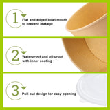 Fniiva 37 oz 25 Pack Disposable Bowls with Lids, Disposable Food Containers with Lids, Paper Bowls, Disposable Salad Bowls for Diet Salad, Ice Cream