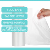 PARTY BARGAINS 20 x 12 Inch Clear Plastic Produce Bags on a Roll, 1400 Count - Food-Grade Polyethylene Grocery Bags for Fruits, Vegetables, Bread