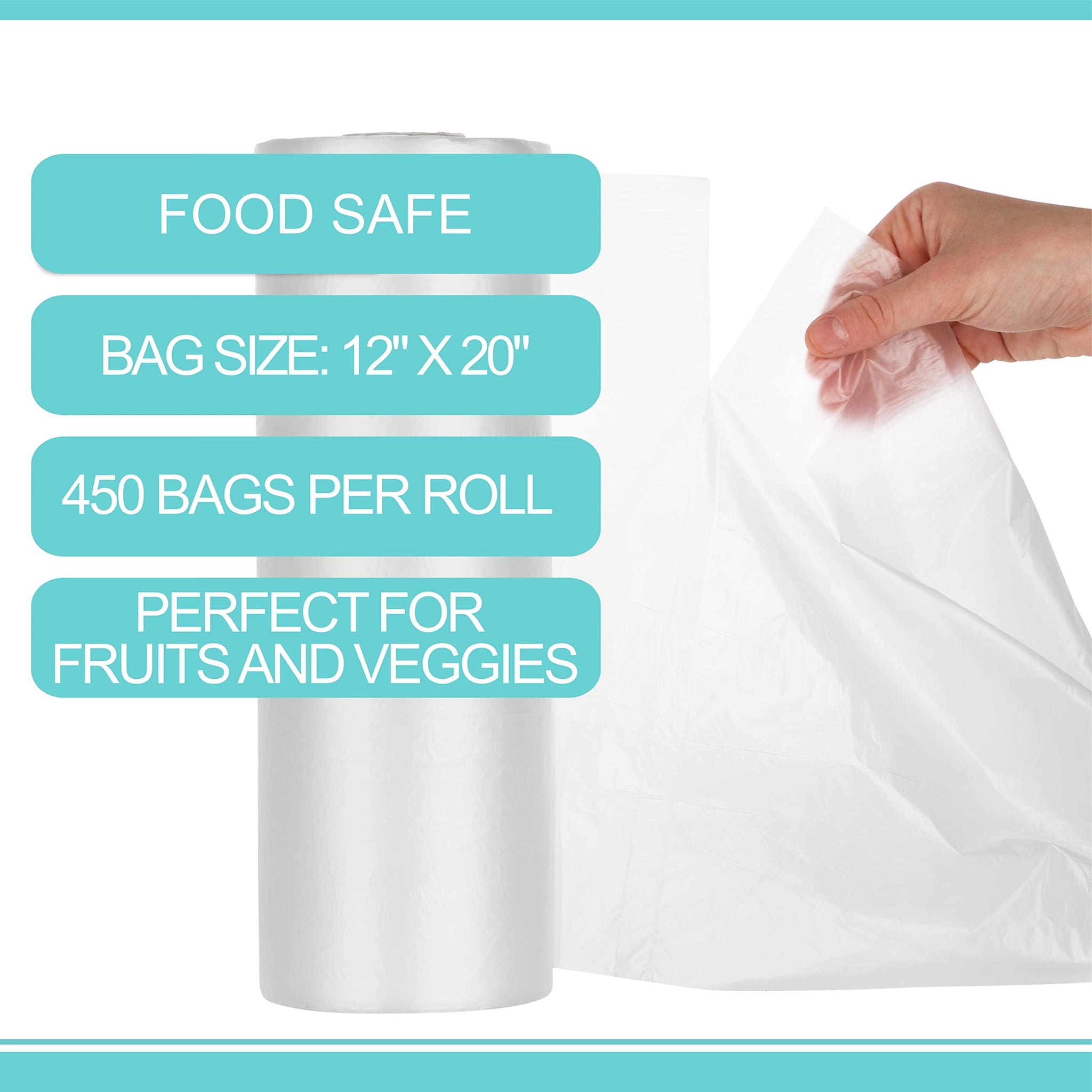 PARTY BARGAINS 20 x 12 Inch Clear Plastic Produce Bags on a Roll, 1400 Count - Food-Grade Polyethylene Grocery Bags for Fruits, Vegetables, Bread